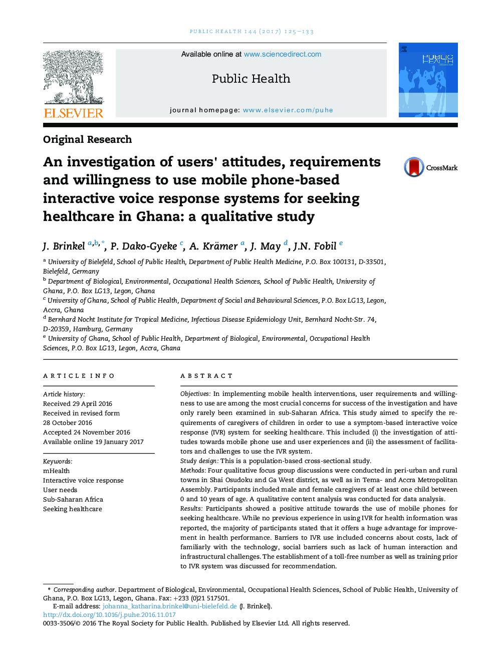 بررسی نگرش کاربران، الزامات و تمایل به استفاده از سیستم های پاسخ صوتی تعاملی مبتنی بر تلفن همراه برای جستجوی مراقبت های بهداشتی در غنا: یک مطالعه کیفی 