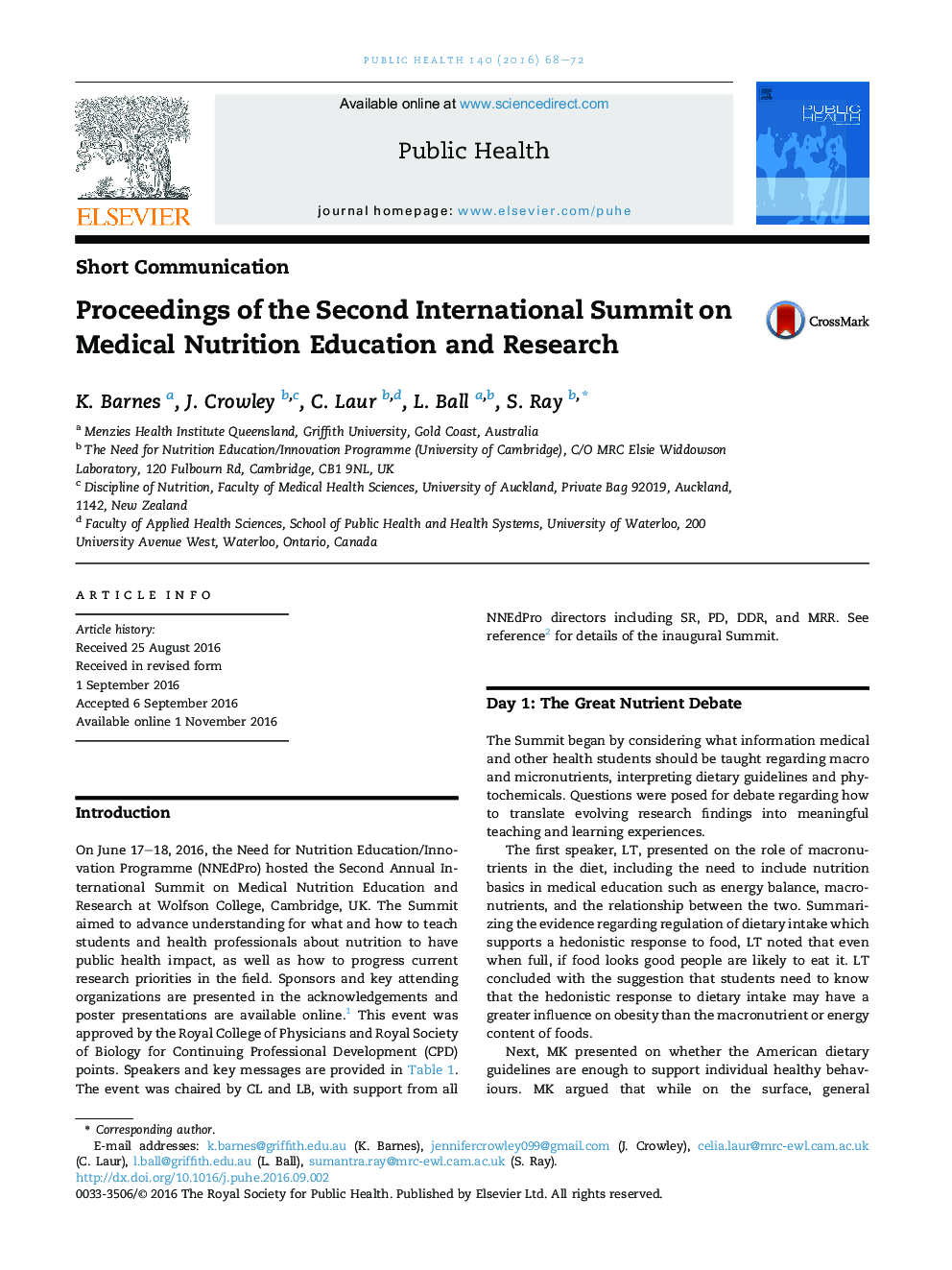 Proceedings of the Second International Summit on Medical Nutrition Education and Research