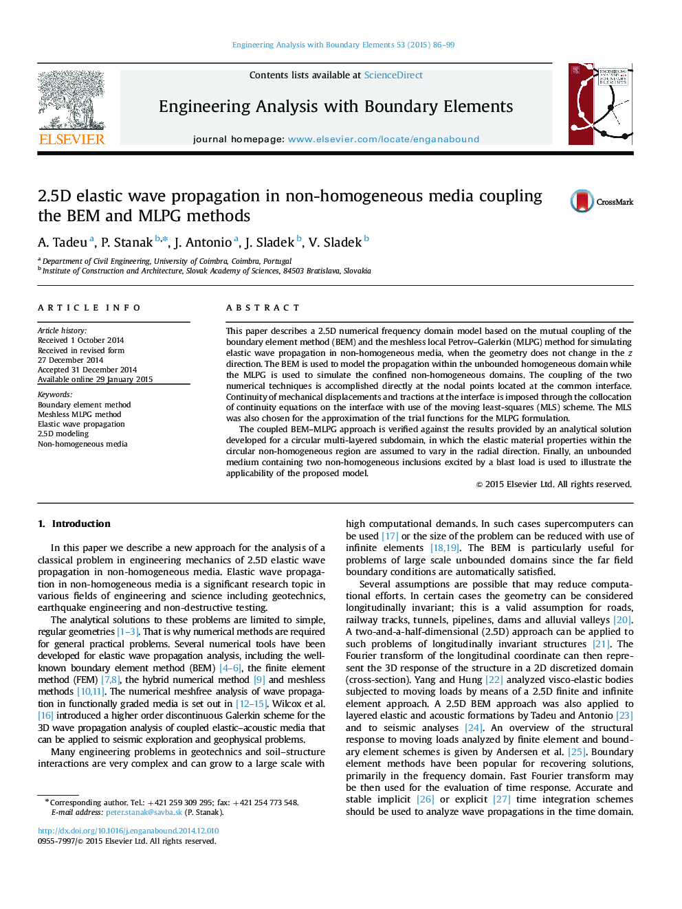 2.5D elastic wave propagation in non-homogeneous media coupling the BEM and MLPG methods