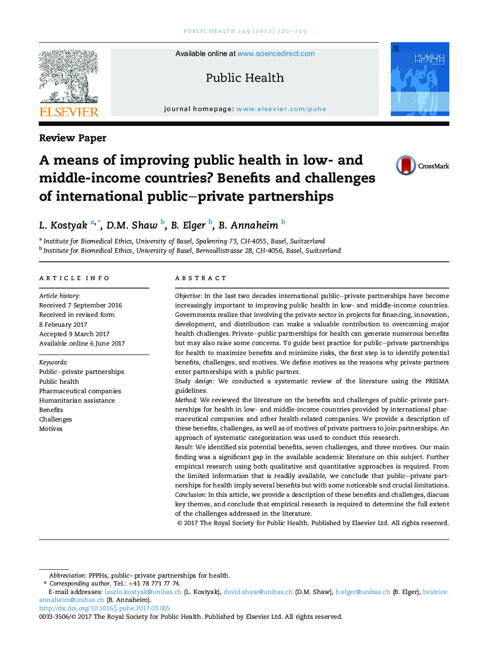 A means of improving public health in low- and middle-income countries? Benefits and challenges of international public-private partnerships