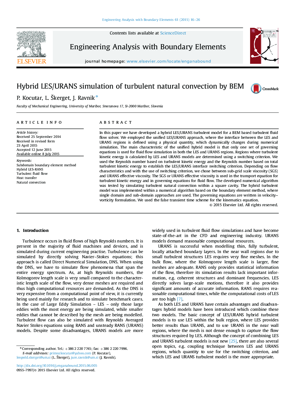 Hybrid LES/URANS simulation of turbulent natural convection by BEM