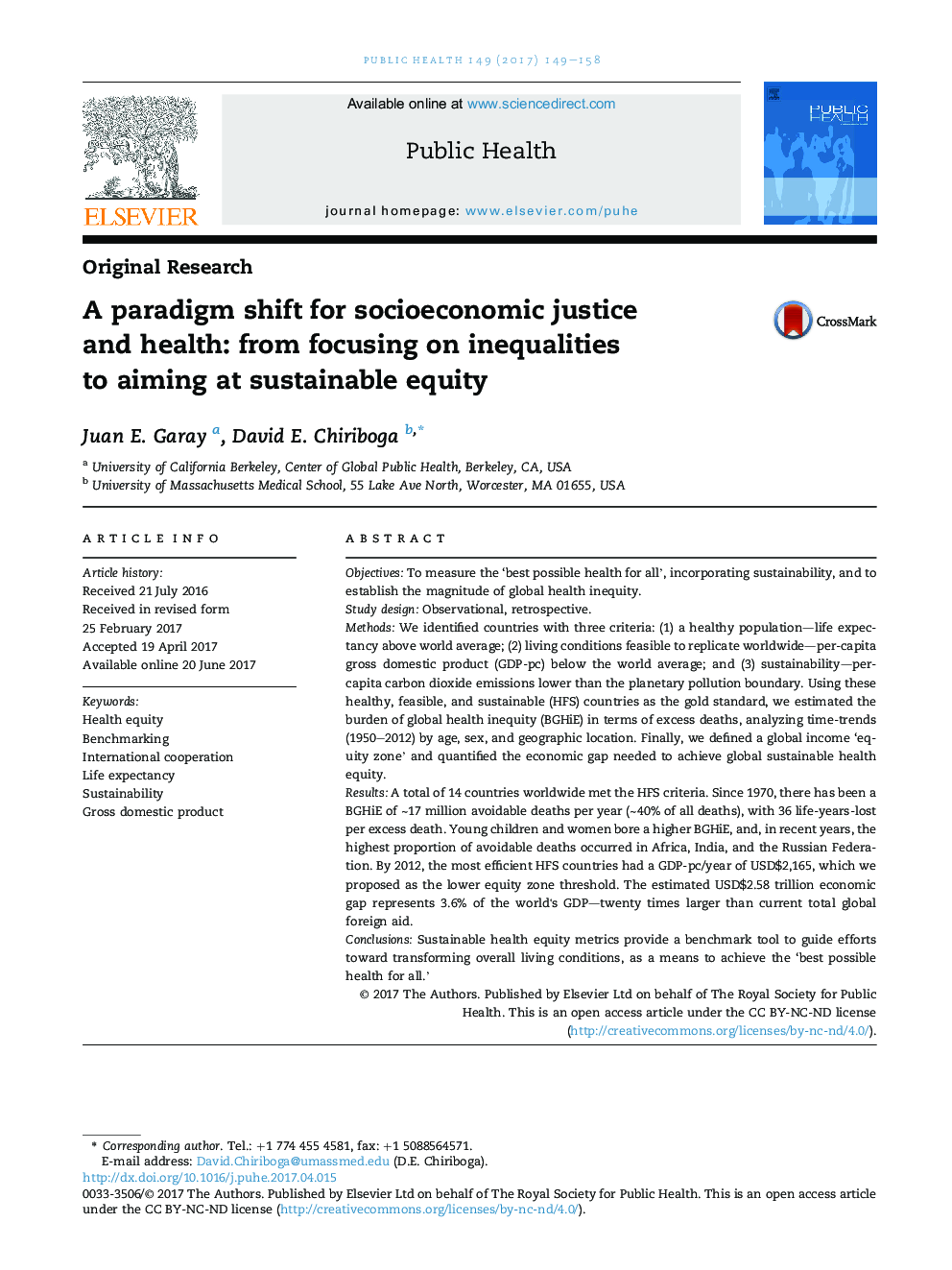 A paradigm shift for socioeconomic justice andÂ health: from focusing on inequalities toÂ aimingÂ at sustainable equity