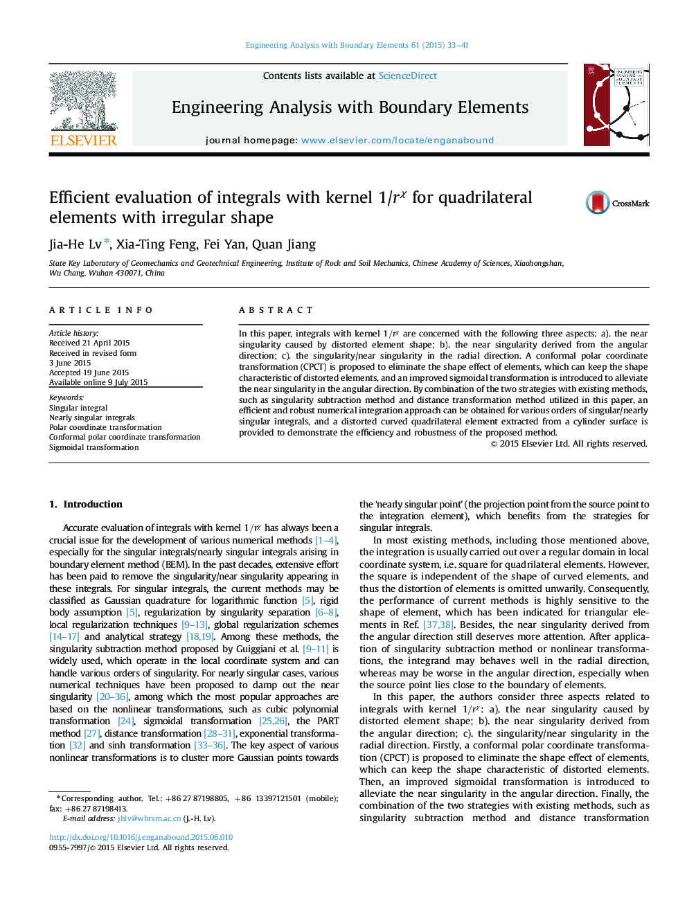 Efficient evaluation of integrals with kernel 1/rχ for quadrilateral elements with irregular shape