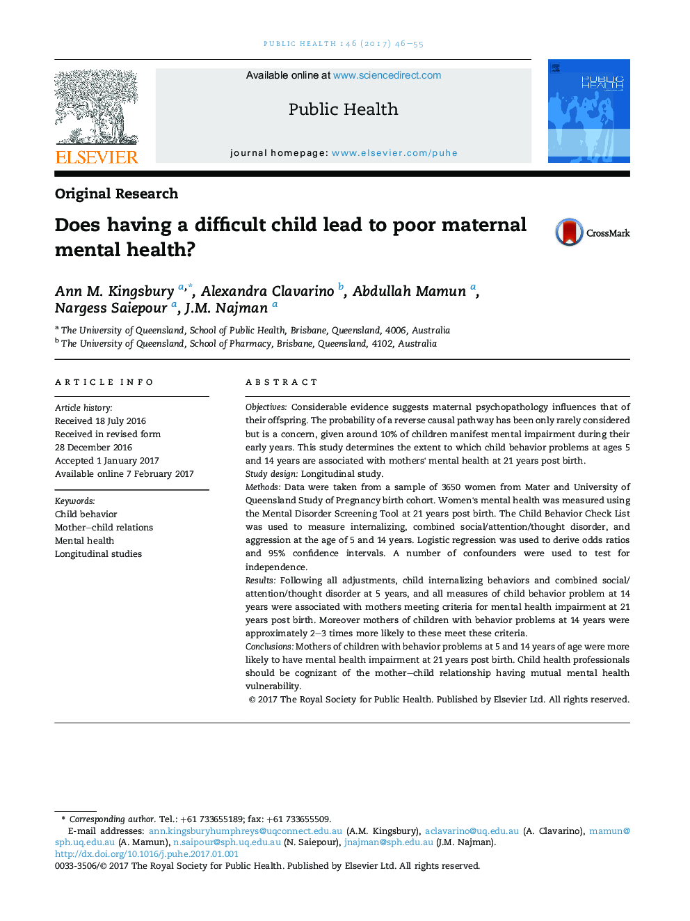 Does having a difficult child lead to poor maternal mental health?