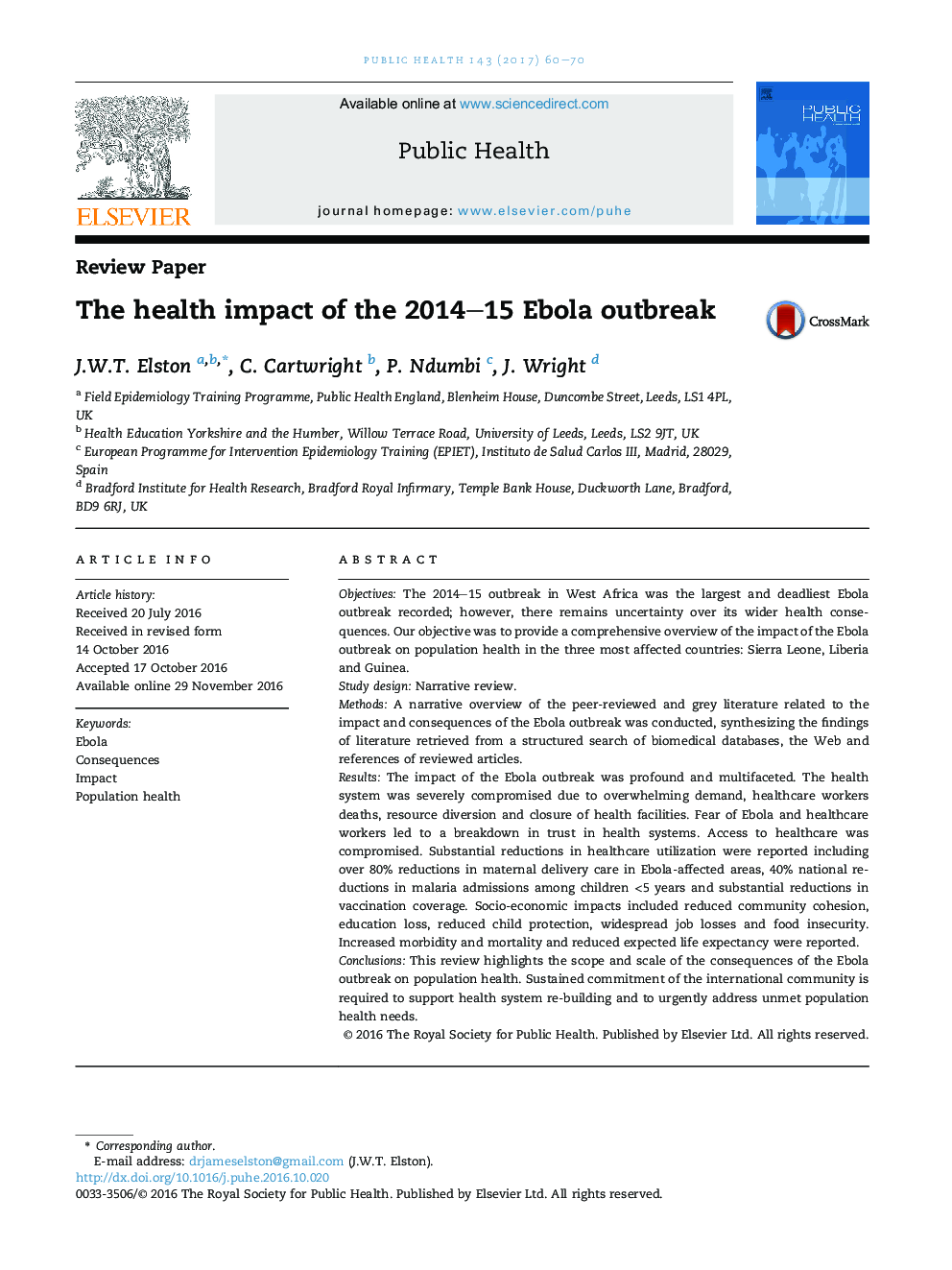 تأثیرات بهداشتی شیوع ابولا 2014-15 