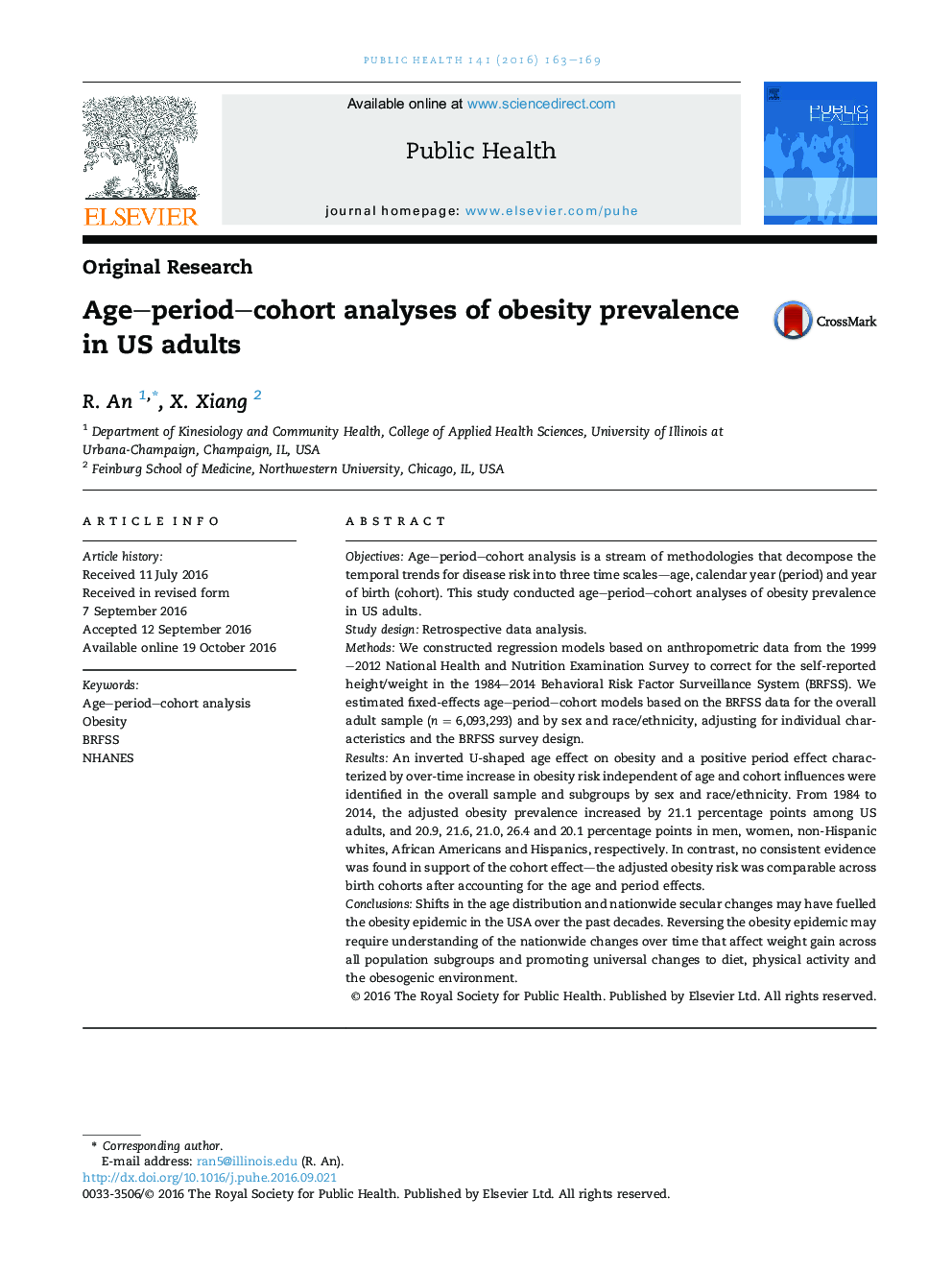 Age-period-cohort analyses of obesity prevalence in US adults