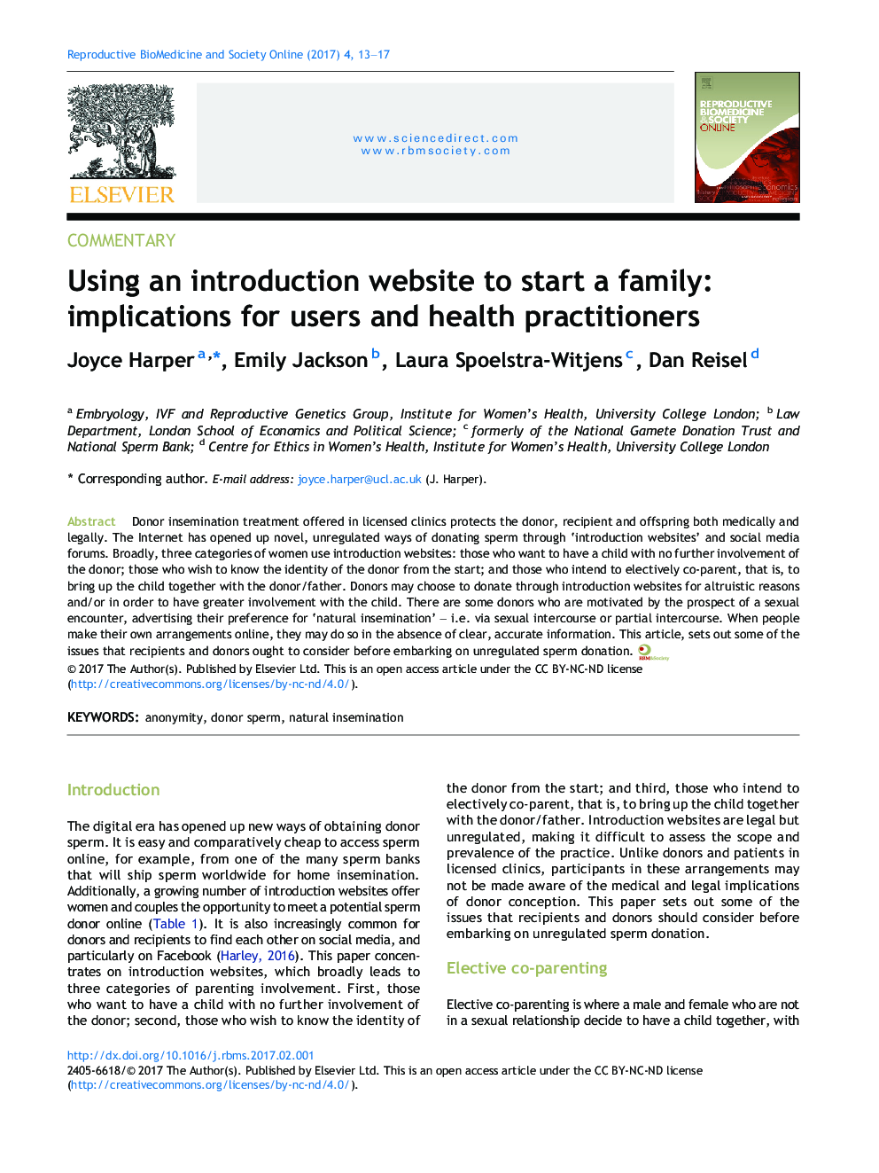 Using an introduction website to start a family: implications for users and health practitioners