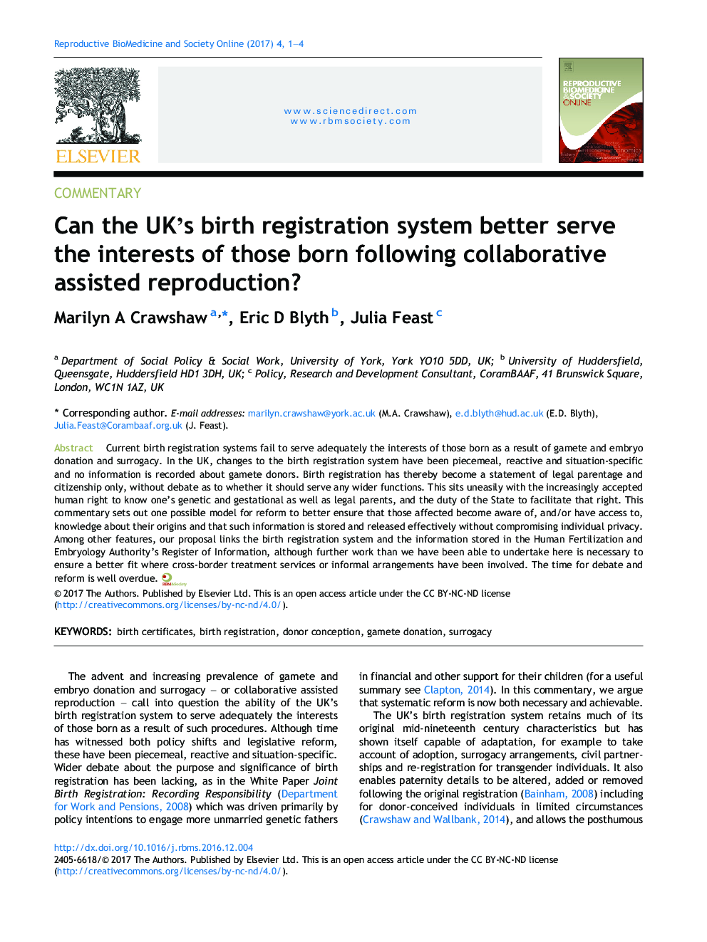 Can the UK's birth registration system better serve the interests of those born following collaborative assisted reproduction?