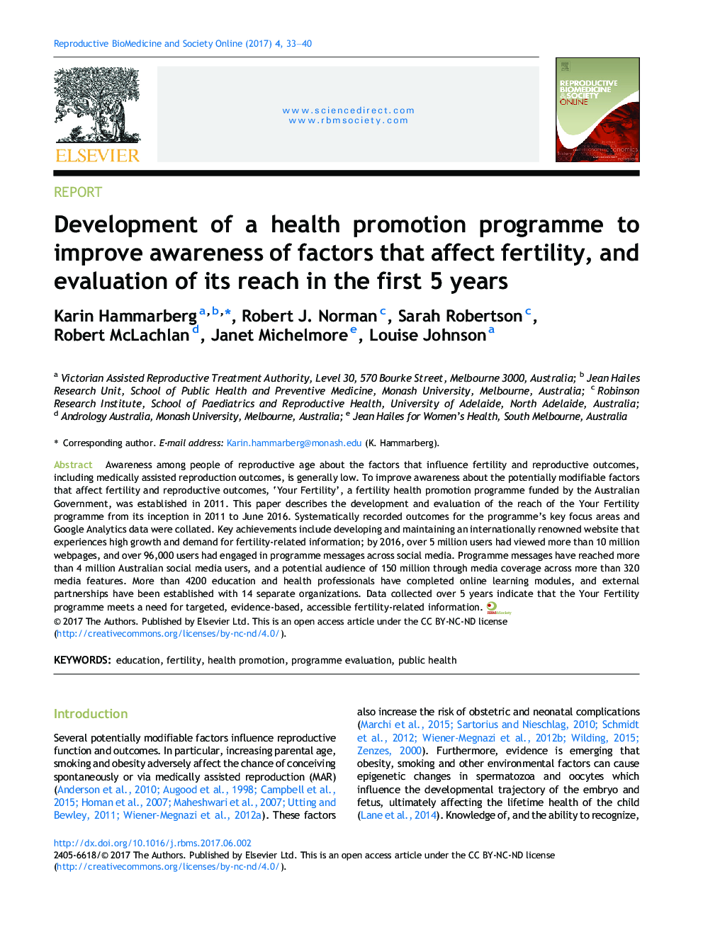 Development of a health promotion programme to improve awareness of factors that affect fertility, and evaluation of its reach in the first 5 years