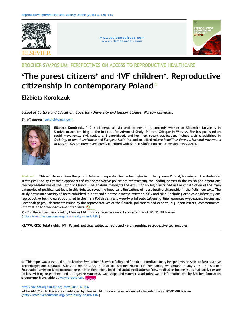 'The purest citizens' and 'IVF children'. Reproductive citizenship in contemporary Poland