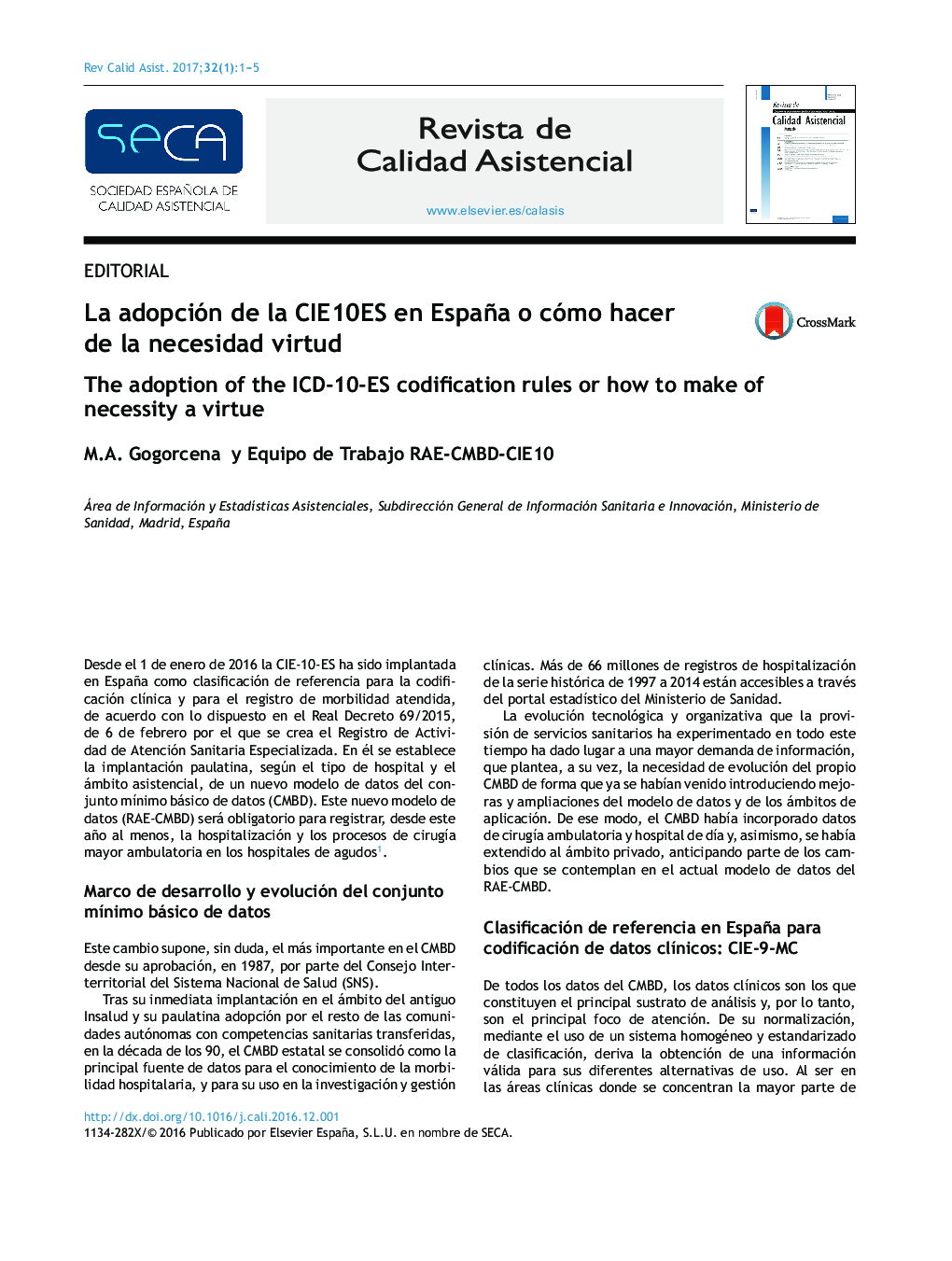 La adopción de la CIE10ES en España o cómo hacer de la necesidad virtud