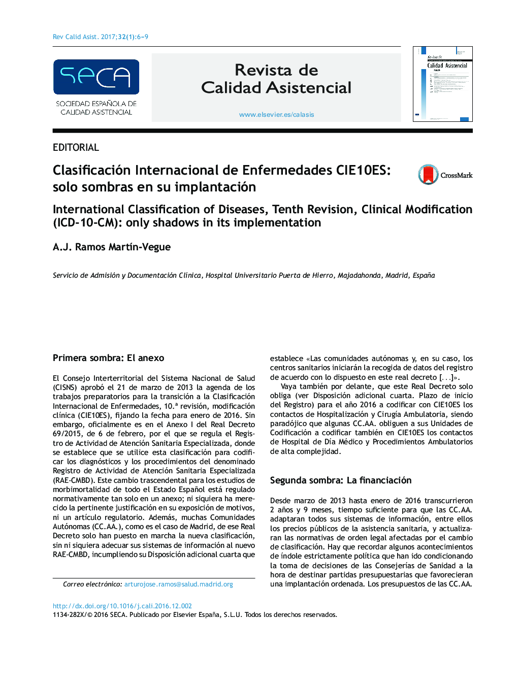 عکس صفحه اول مقاله: Clasificación Internacional de Enfermedades CIE10ES: solo sombras en su implantación Clasificación Internacional de Enfermedades CIE10ES: solo sombras en su implantación