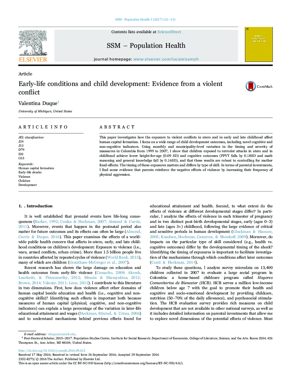 Early-life conditions and child development: Evidence from a violent conflict