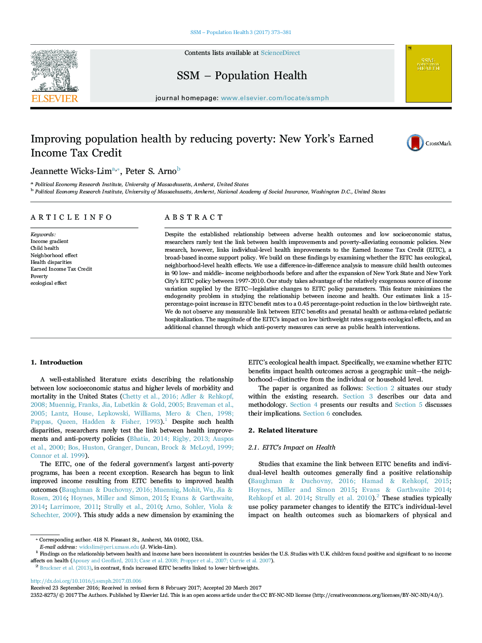 Improving population health by reducing poverty: New York's Earned Income Tax Credit