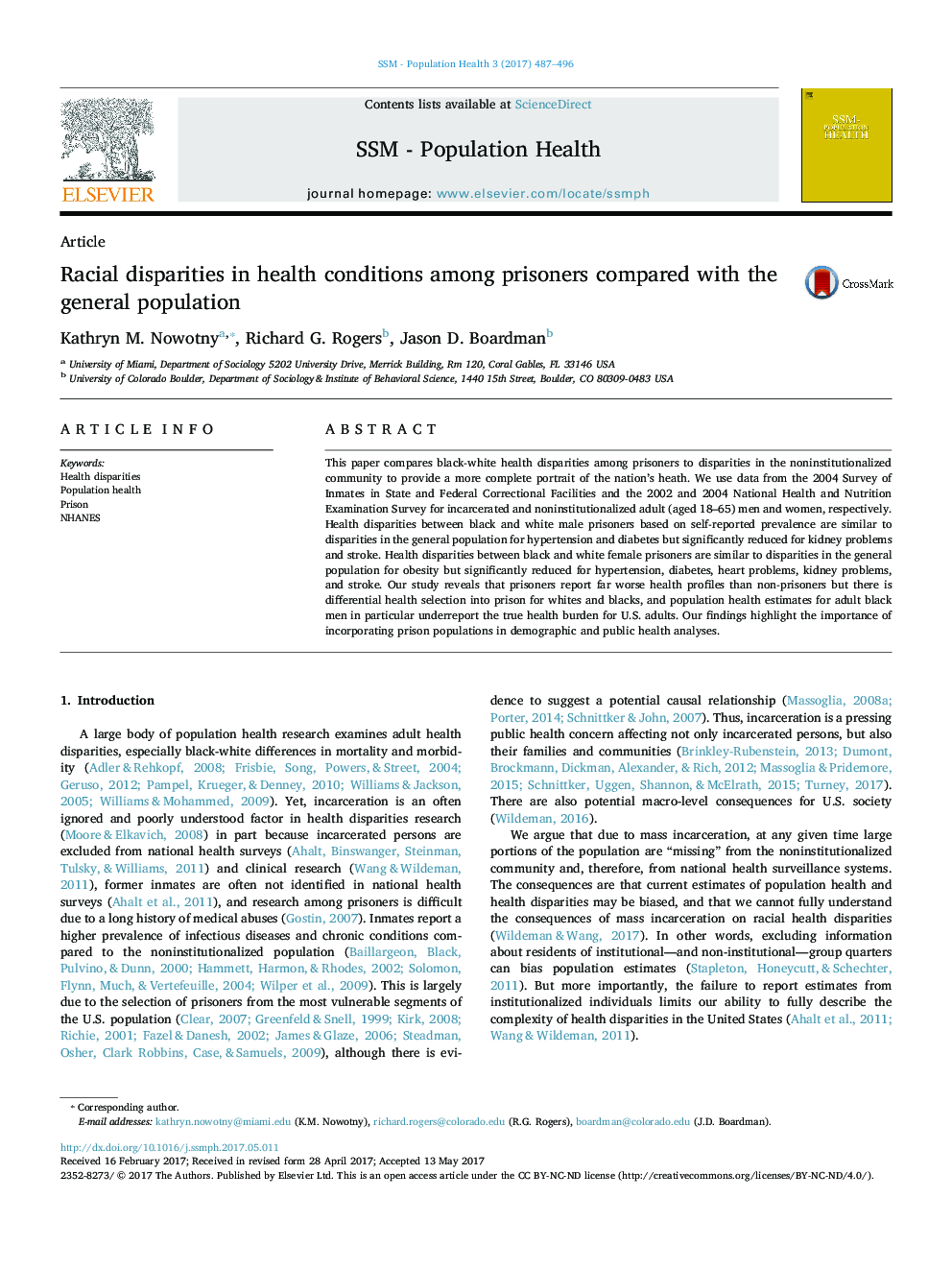 Racial disparities in health conditions among prisoners compared with the general population