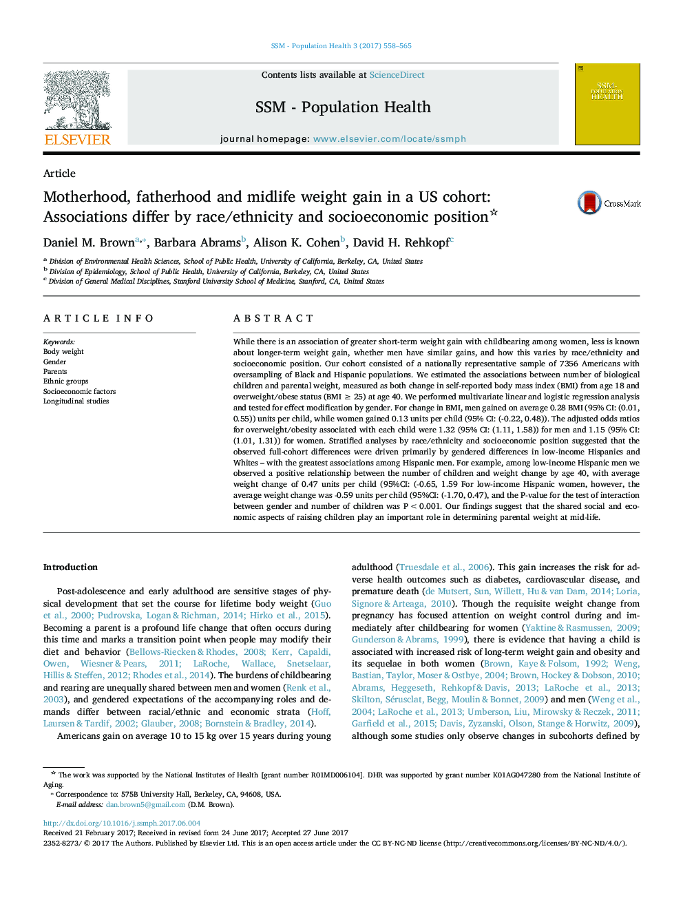 Motherhood, fatherhood and midlife weight gain in a US cohort: Associations differ by race/ethnicity and socioeconomic position