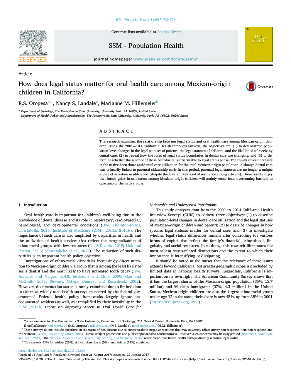 How does legal status matter for oral health care among Mexican-origin children in California?