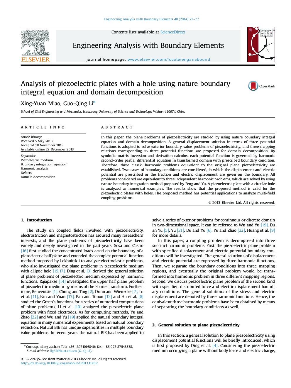 Analysis of piezoelectric plates with a hole using nature boundary integral equation and domain decomposition