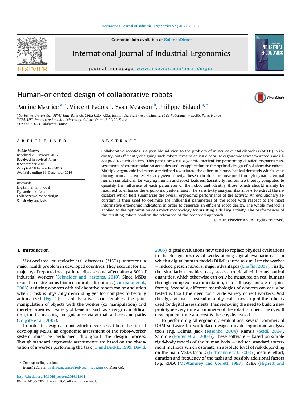 Human-oriented design of collaborative robots