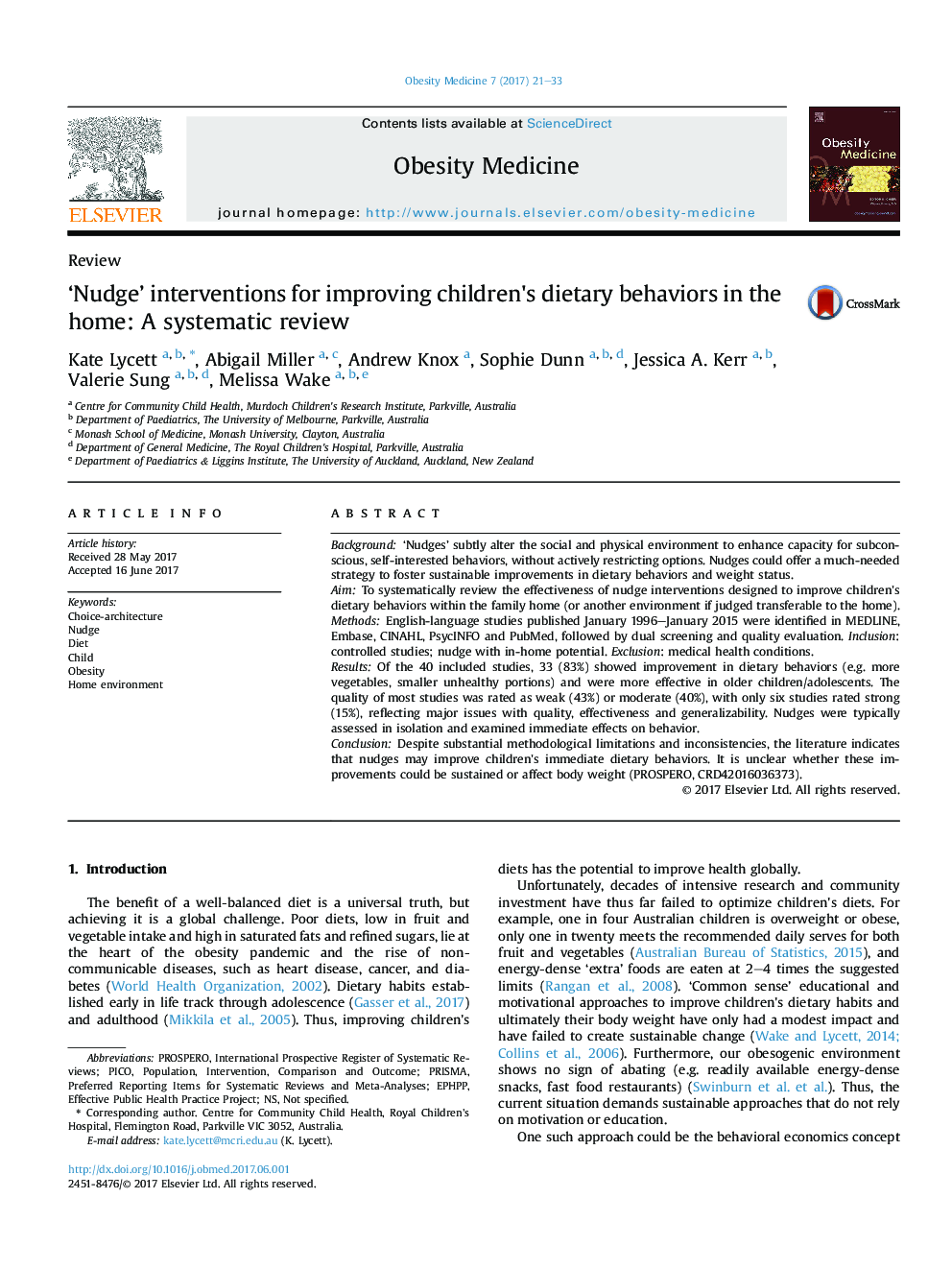 'Nudge' interventions for improving children's dietary behaviors in the home: A systematic review