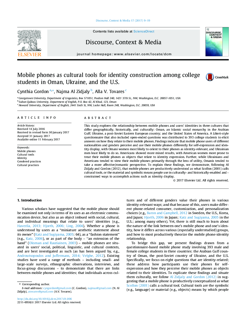 Mobile phones as cultural tools for identity construction among college students in Oman, Ukraine, and the U.S.