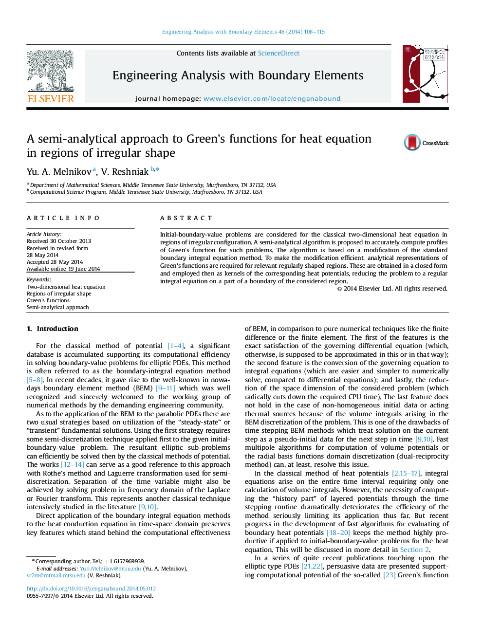 A semi-analytical approach to Green׳s functions for heat equation in regions of irregular shape