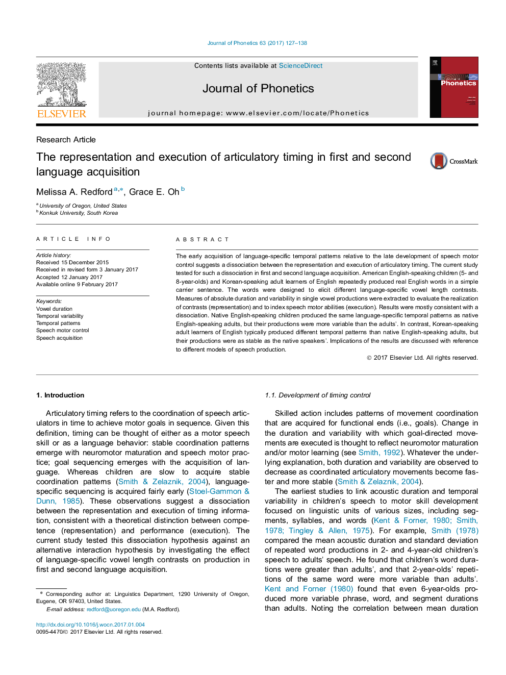 The representation and execution of articulatory timing in first and second language acquisition