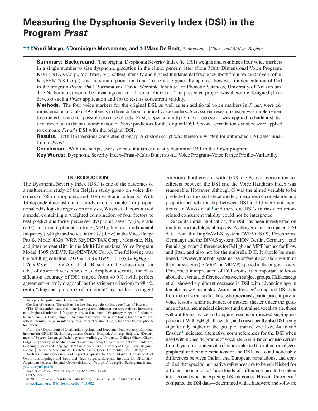 Measuring the Dysphonia Severity Index (DSI) in the Program Praat