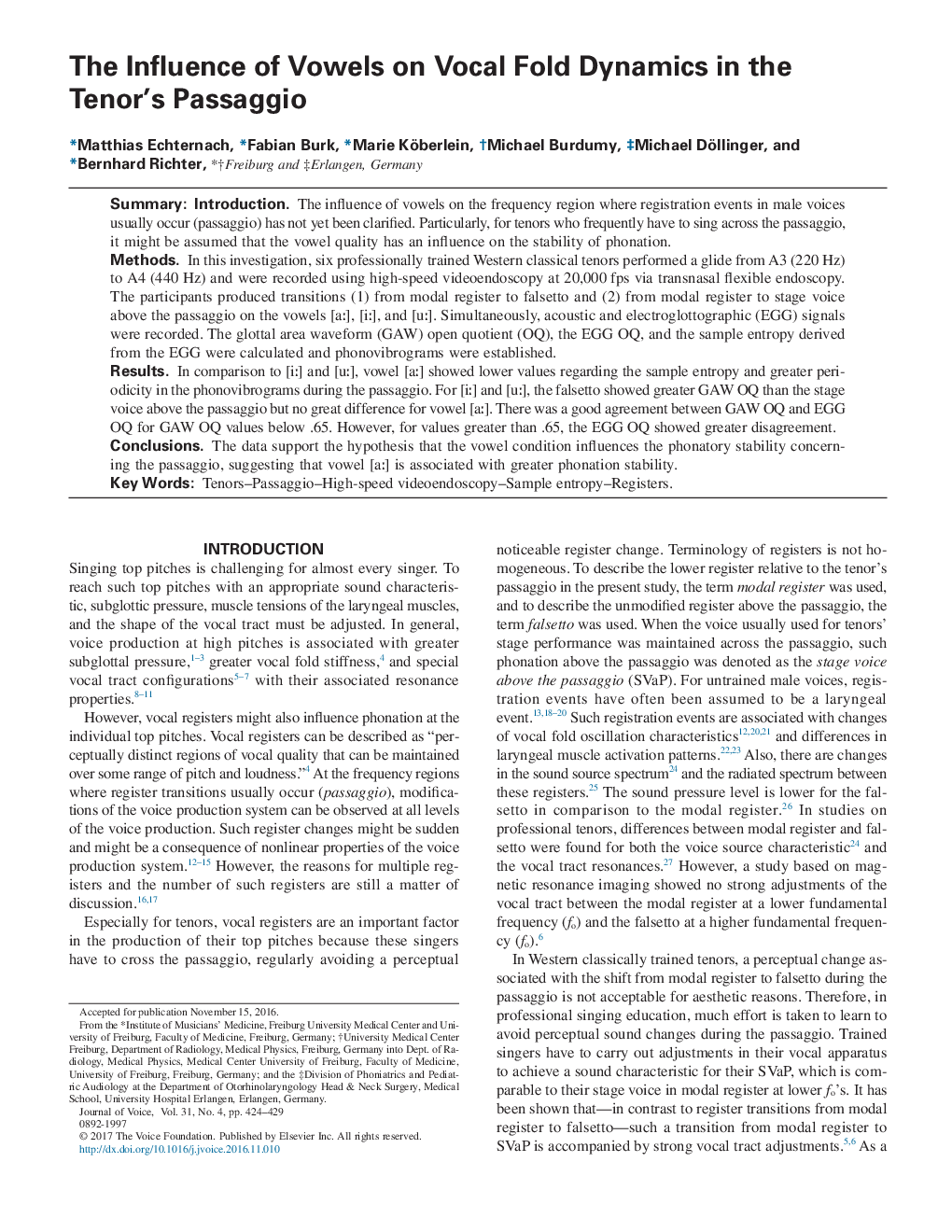 The Influence of Vowels on Vocal Fold Dynamics in the Tenor's Passaggio