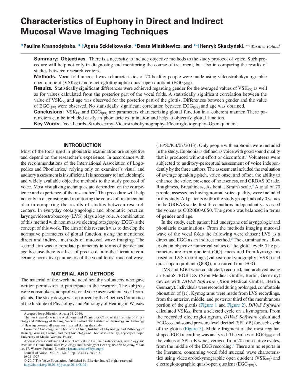 Characteristics of Euphony in Direct and Indirect Mucosal Wave Imaging Techniques