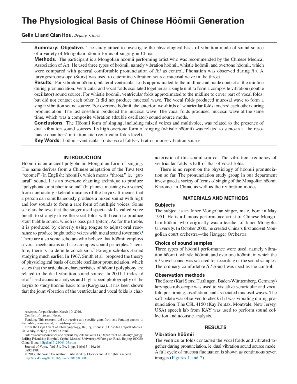 The Physiological Basis of Chinese Höömii Generation