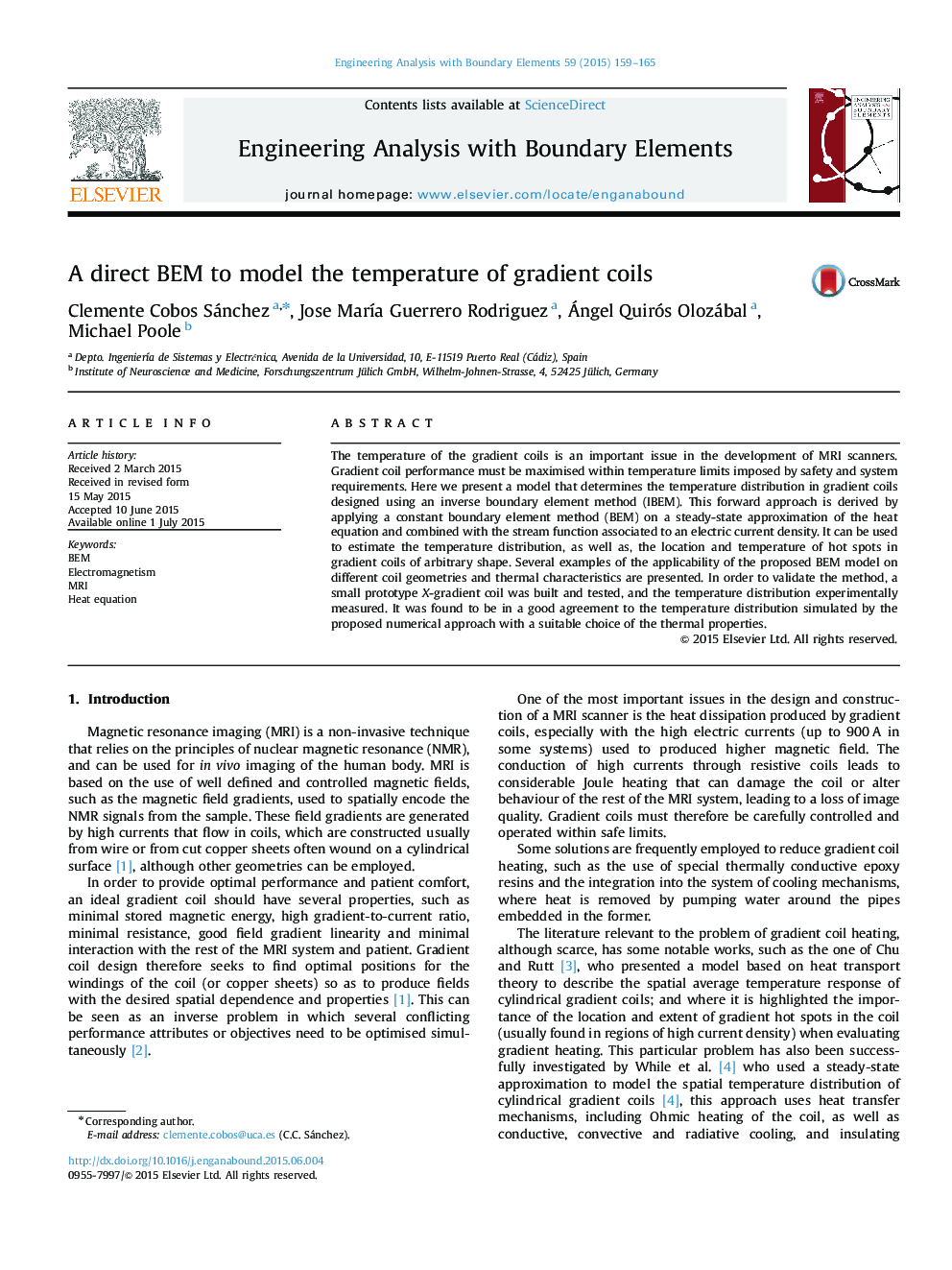 A direct BEM to model the temperature of gradient coils