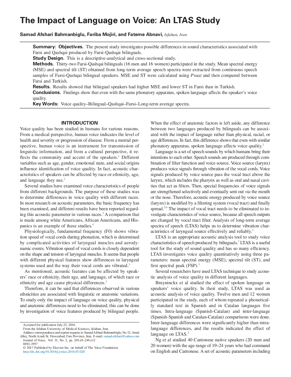 The Impact of Language on Voice: An LTAS Study