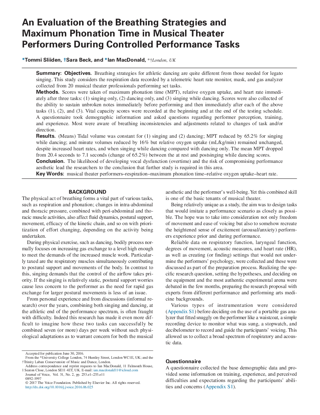 An Evaluation of the Breathing Strategies and Maximum Phonation Time in Musical Theater Performers During Controlled Performance Tasks