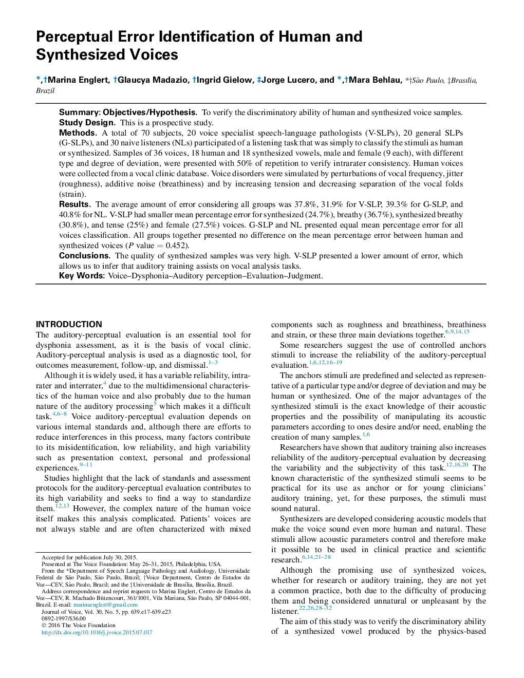 Perceptual Error Identification of Human and Synthesized Voices