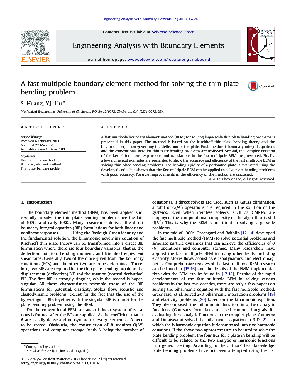 A fast multipole boundary element method for solving the thin plate bending problem