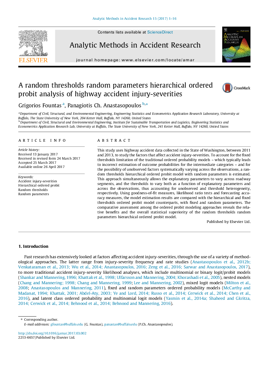 A random thresholds random parameters hierarchical ordered probit analysis of highway accident injury-severities