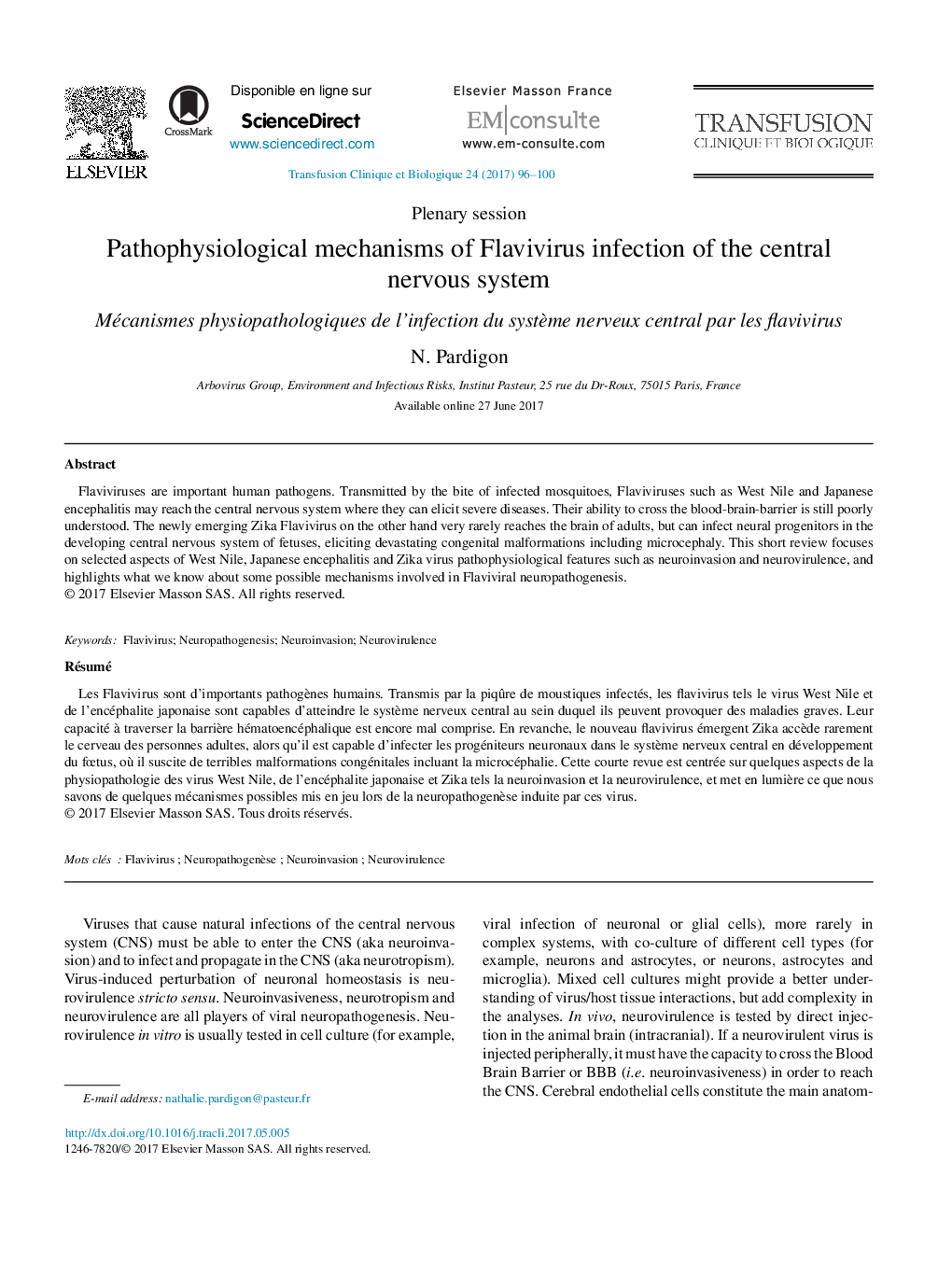 Pathophysiological mechanisms of Flavivirus infection of the central nervous system