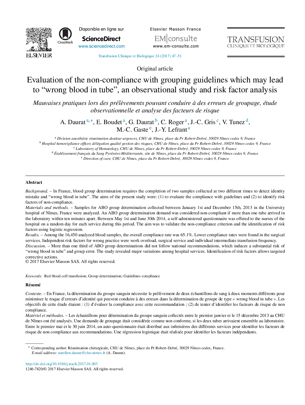 Evaluation of the non-compliance with grouping guidelines which may lead to “wrong blood in tube”, an observational study and risk factor analysis