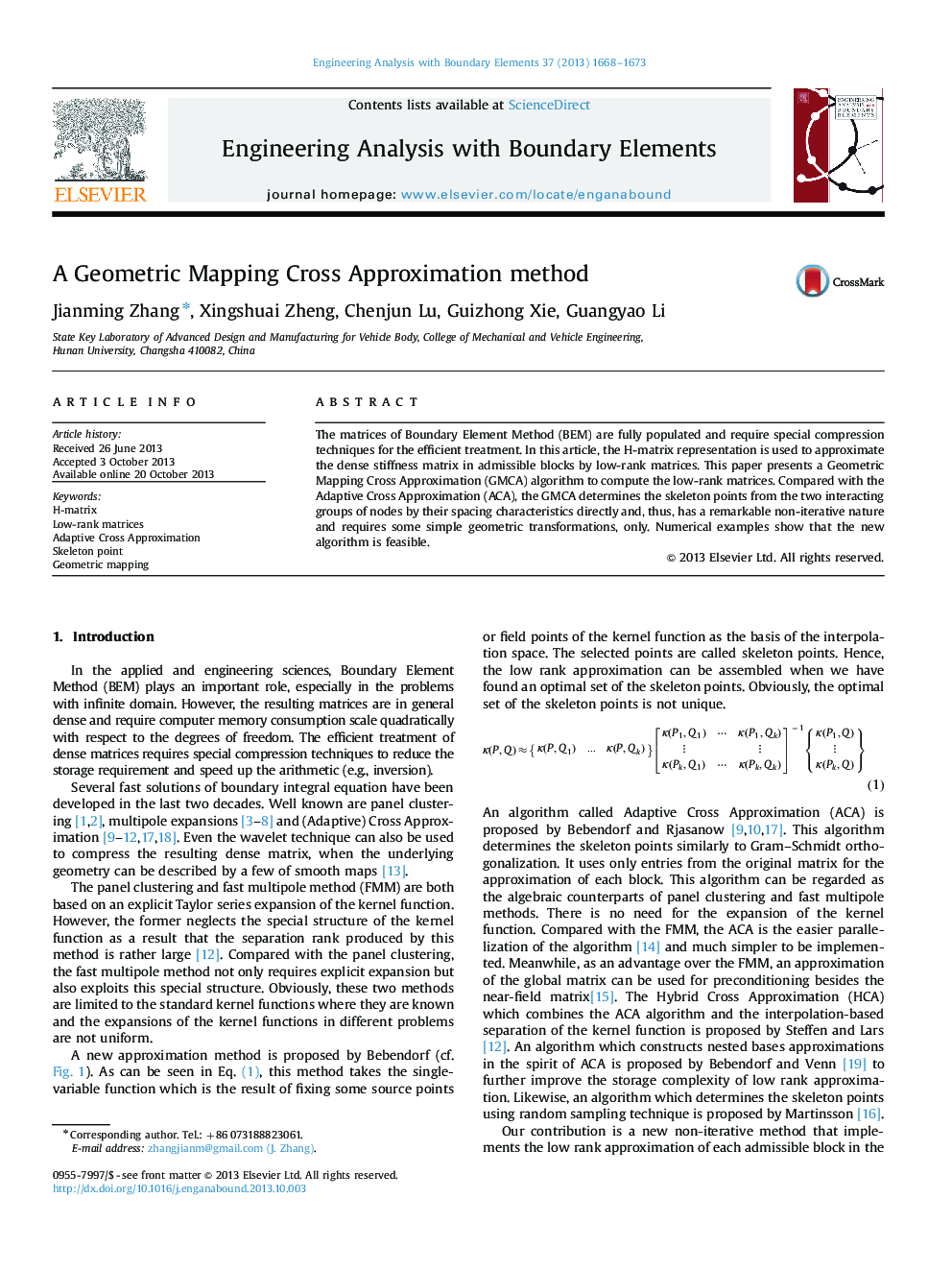 A Geometric Mapping Cross Approximation method