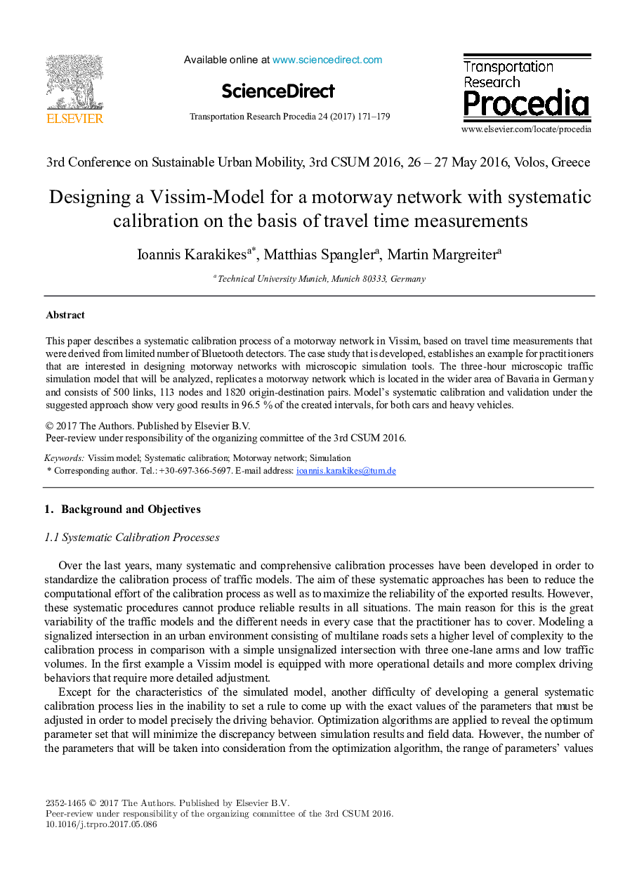 Designing a Vissim-Model for a motorway network with systematic calibration on the basis of travel time measurements