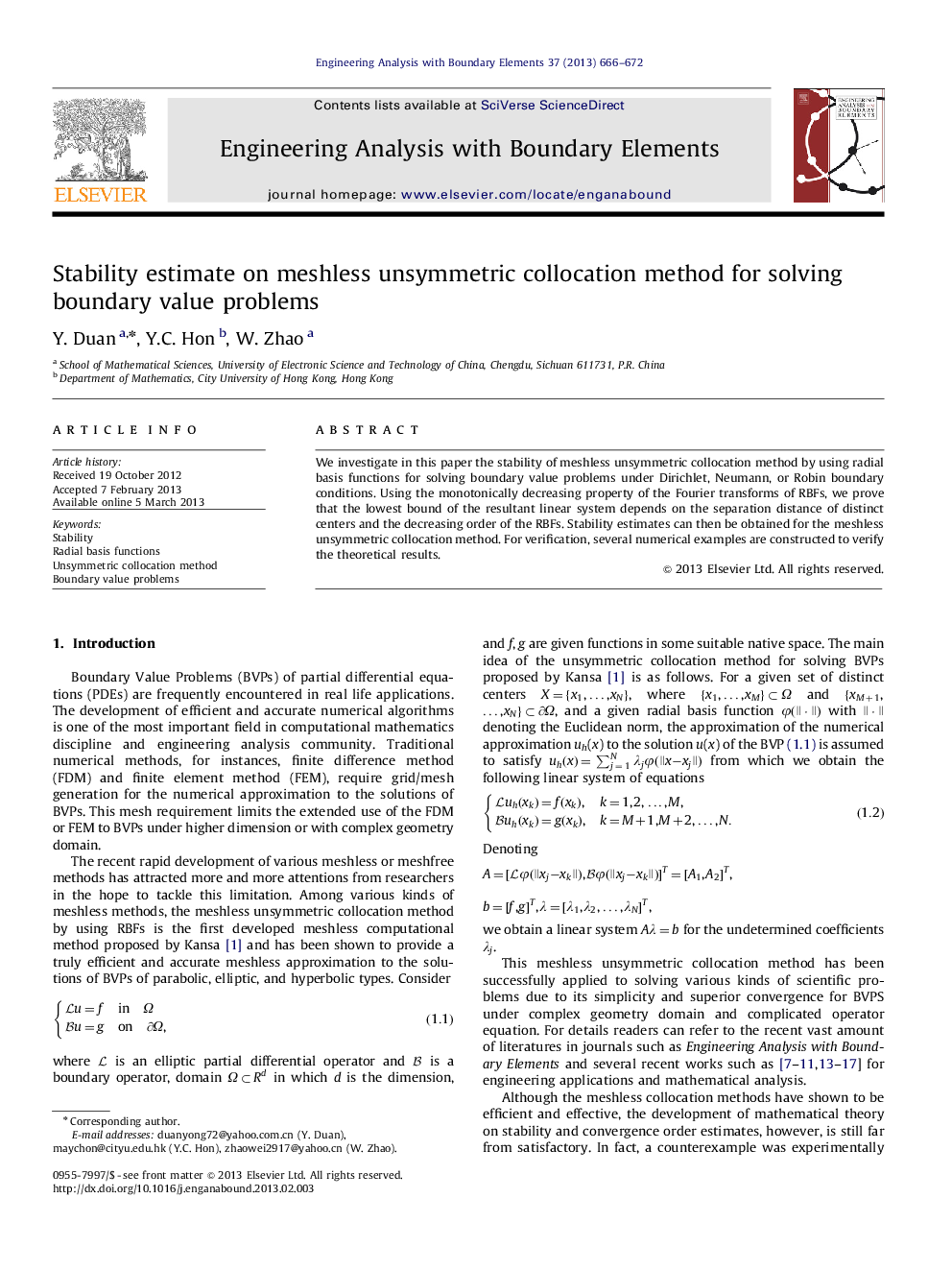 Stability estimate on meshless unsymmetric collocation method for solving boundary value problems