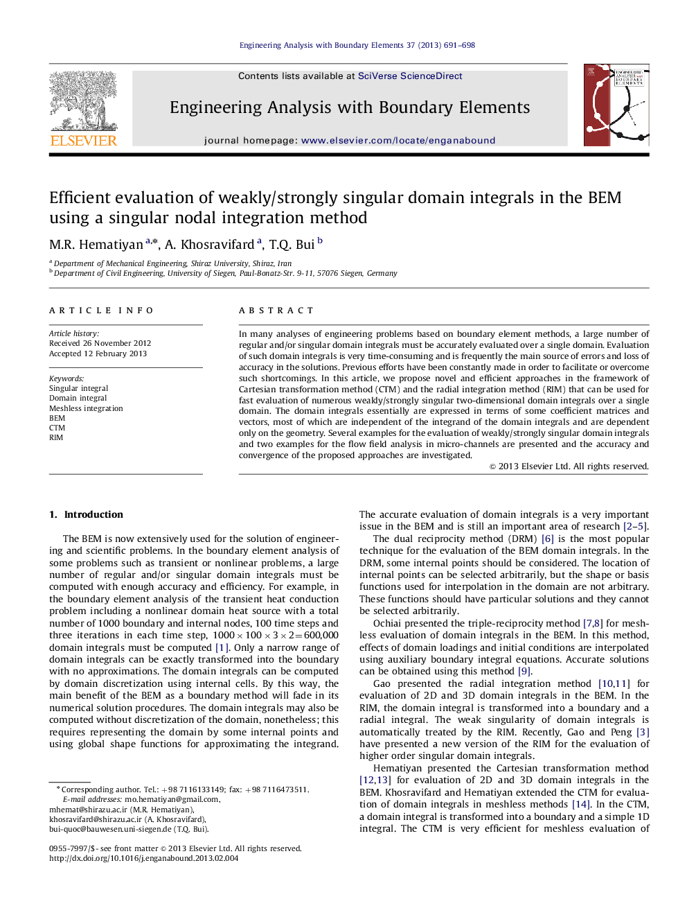 Efficient evaluation of weakly/strongly singular domain integrals in the BEM using a singular nodal integration method