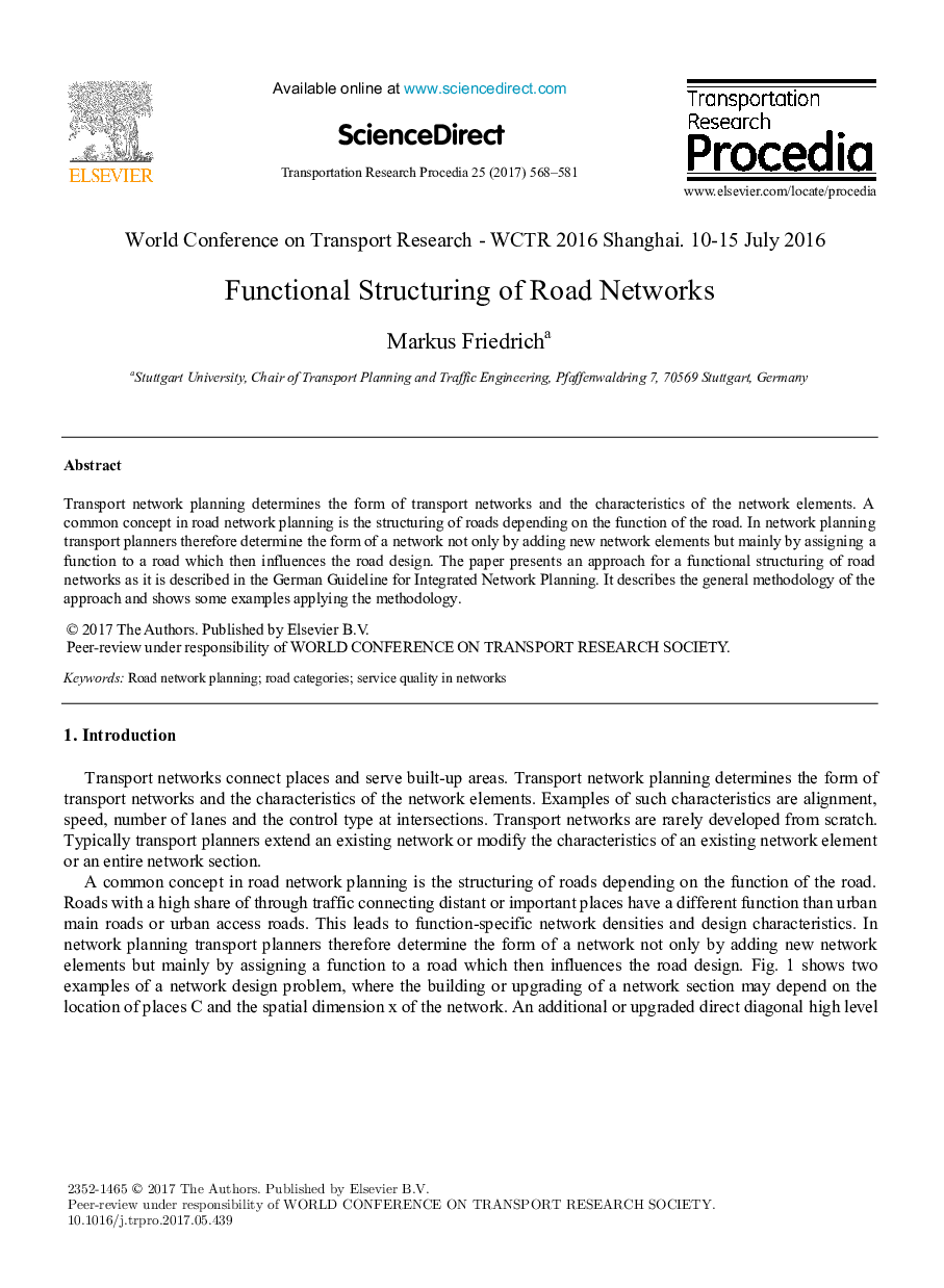 Functional Structuring of Road Networks