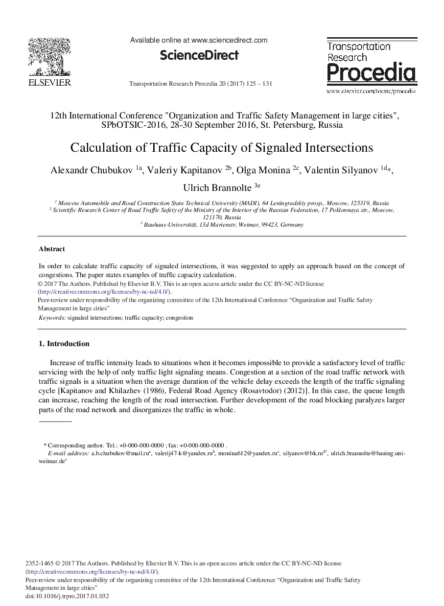 Calculation of Traffic Capacity of Signaled Intersections