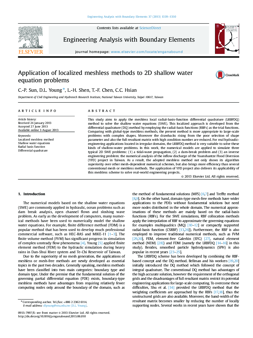 Application of localized meshless methods to 2D shallow water equation problems