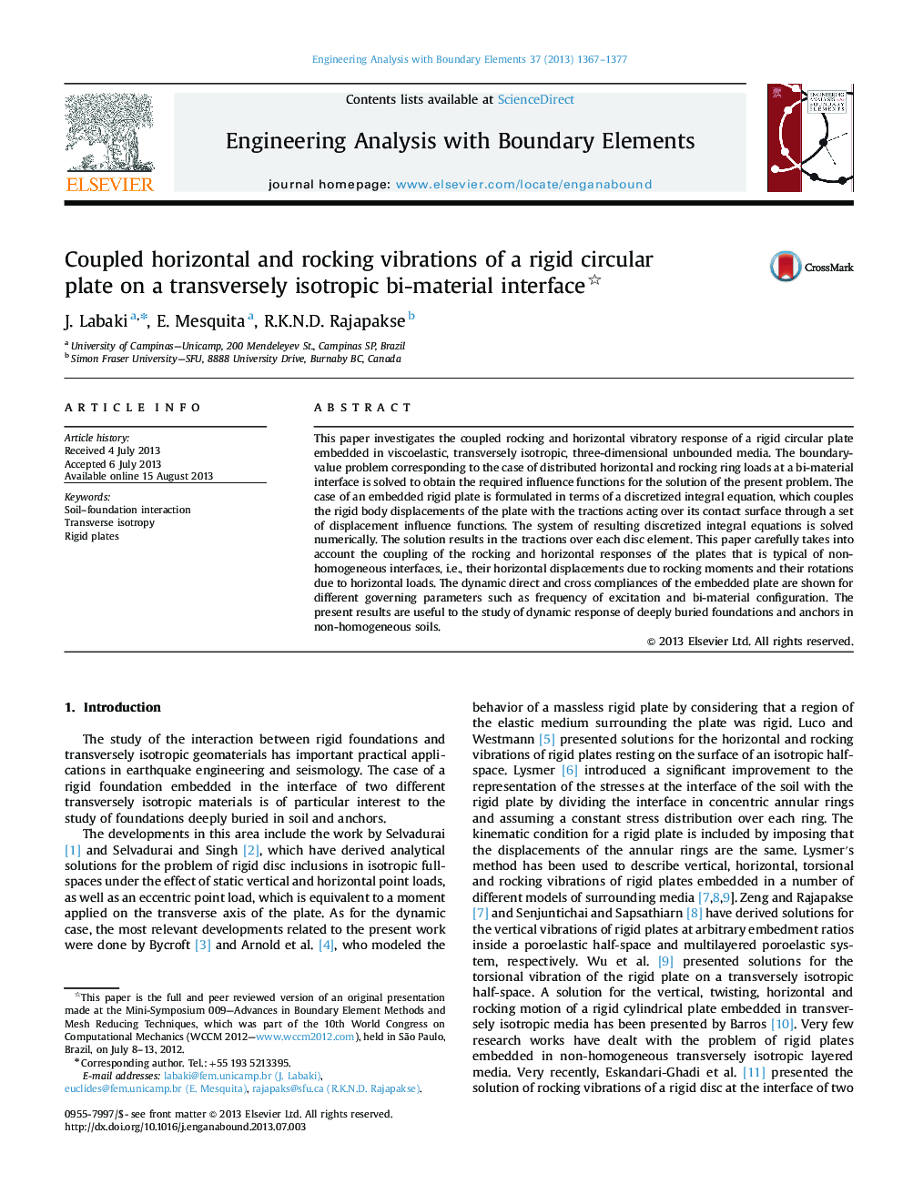 Coupled horizontal and rocking vibrations of a rigid circular plate on a transversely isotropic bi-material interface 