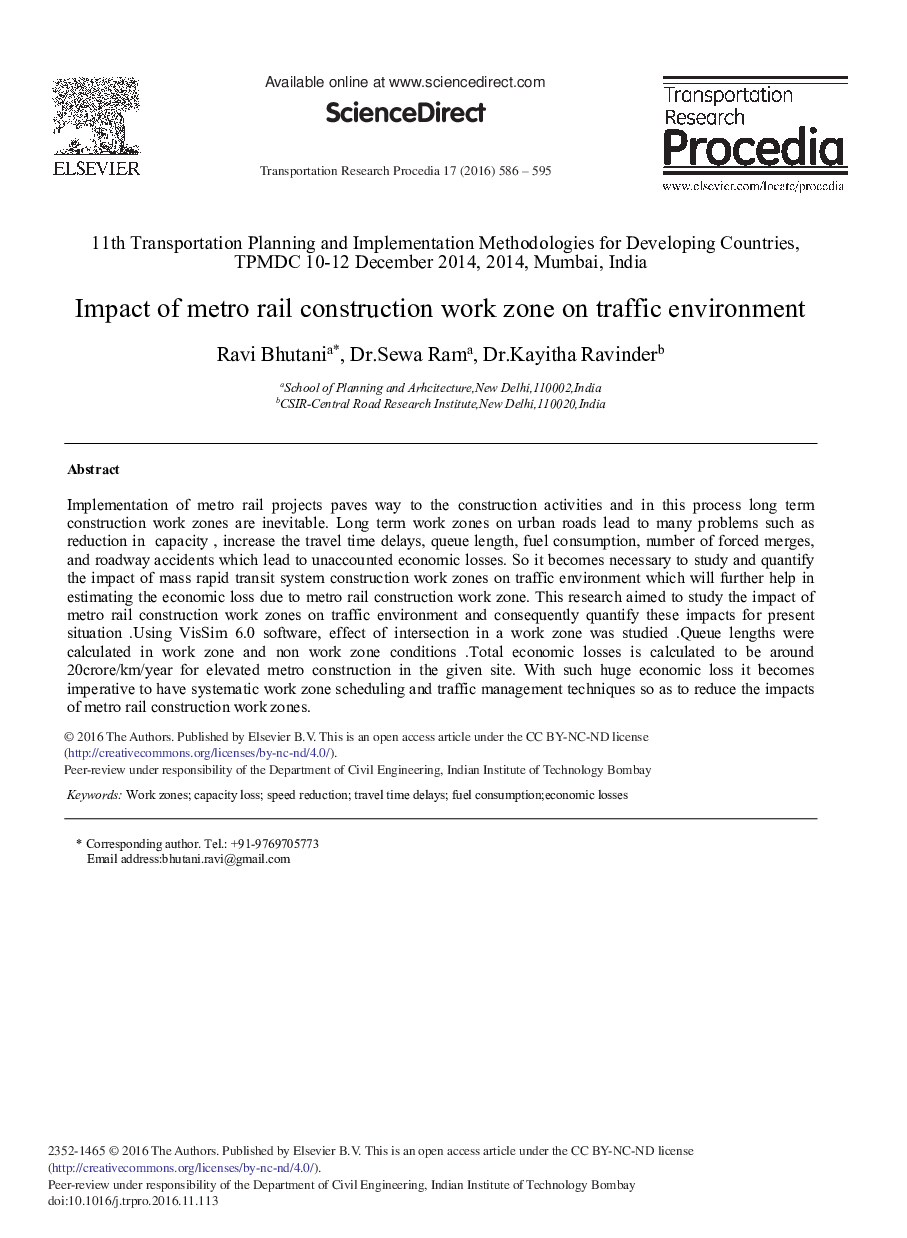 Impact of Metro Rail Construction Work Zone on Traffic Environment