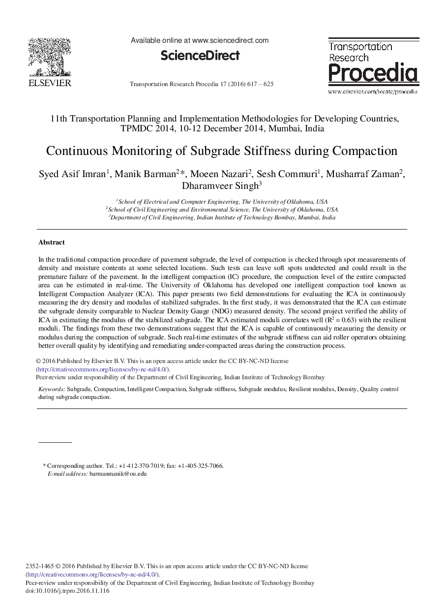 Continuous Monitoring of Subgrade Stiffness During Compaction