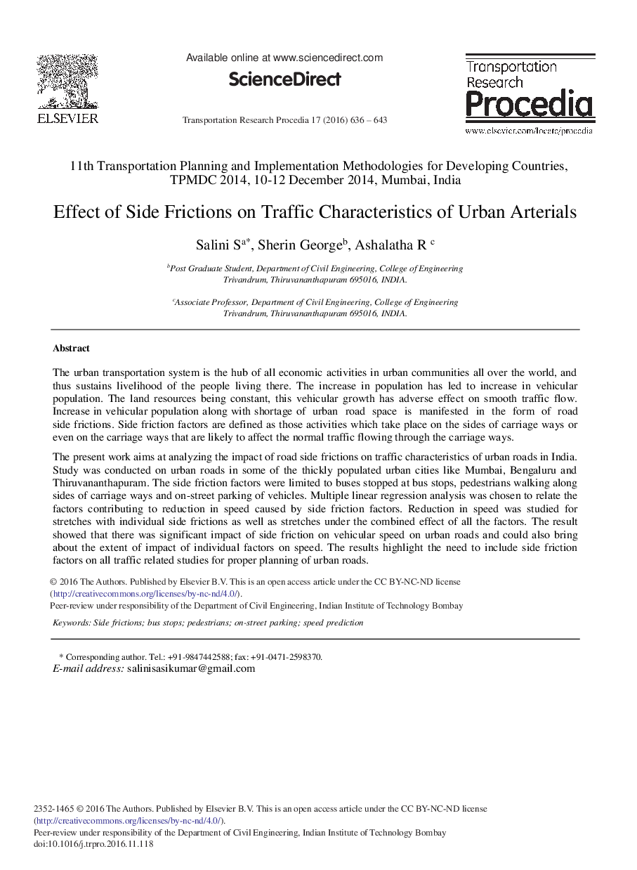 Effect of Side Frictions on Traffic Characteristics of Urban Arterials